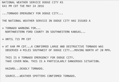 Dodge City tornado emergency